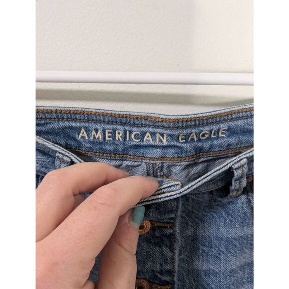 American Eagle Super High Rise A-Line Button down Denim Mini Skirt - Size 6 - Picture 5 of 7